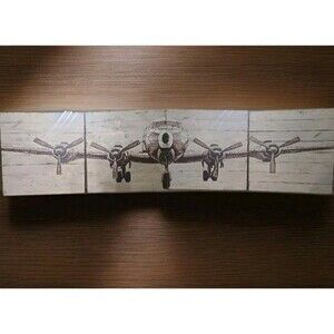 Pottery Barn Planked Fir Airplane 4 Panel Wooden Wall Art Discontinued 96" x 24"